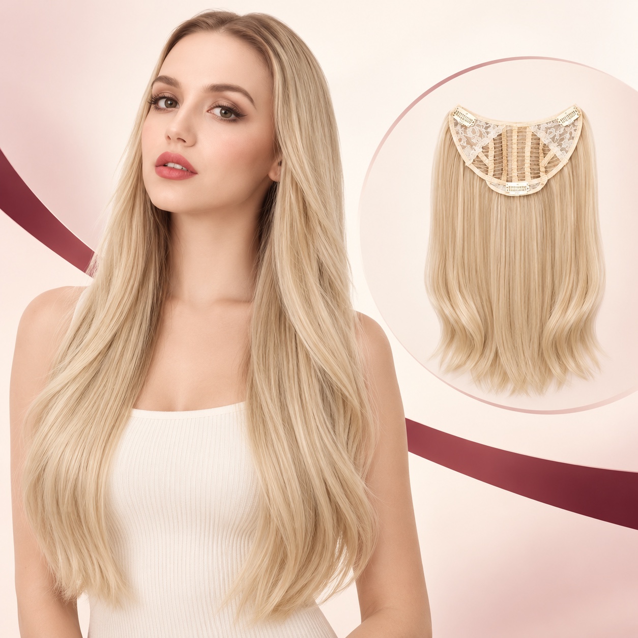 Half wig shown on a foreign model