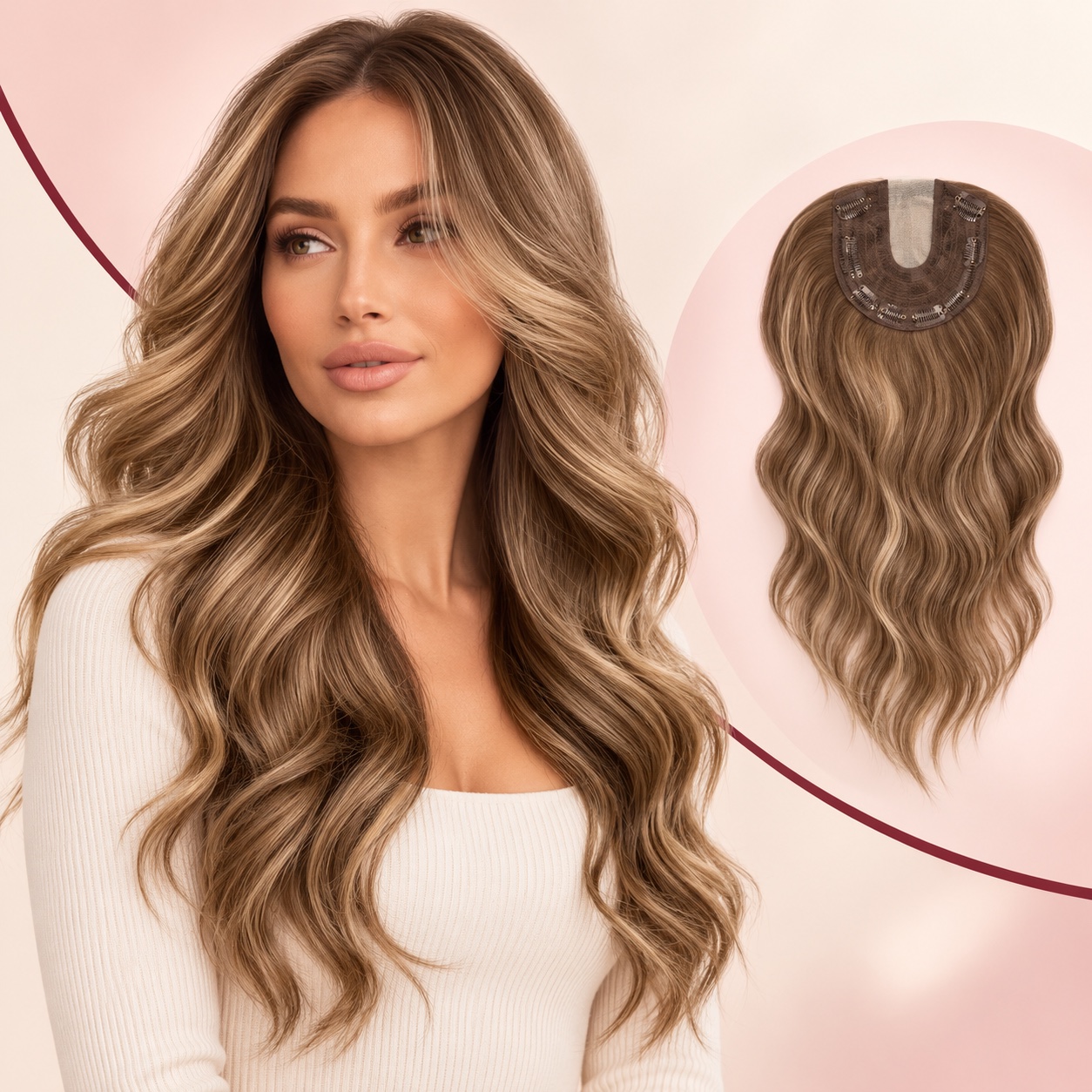 Hair topper shown on a foreign model