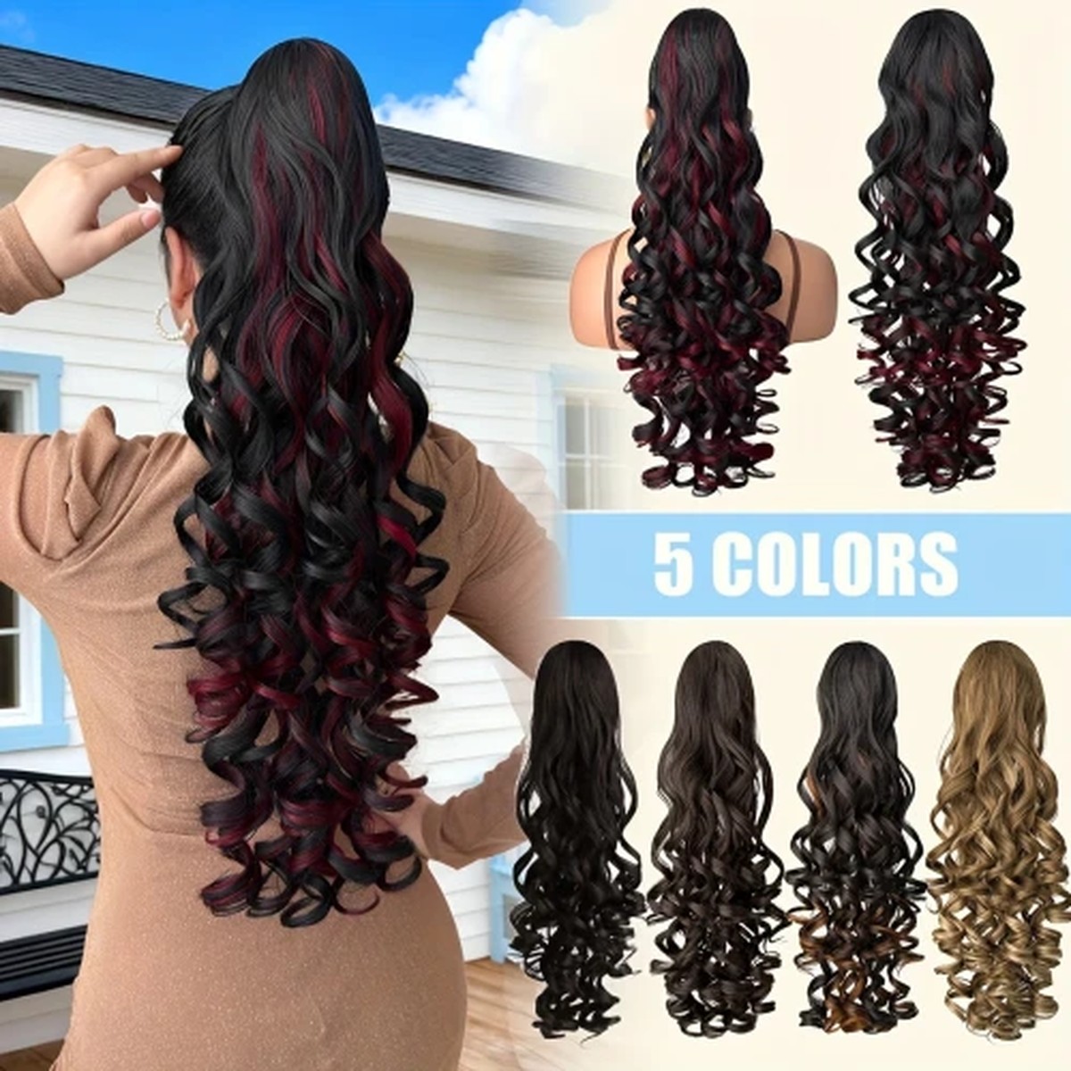 Burgundy Spiral Clip-On Ponytail product visual reference