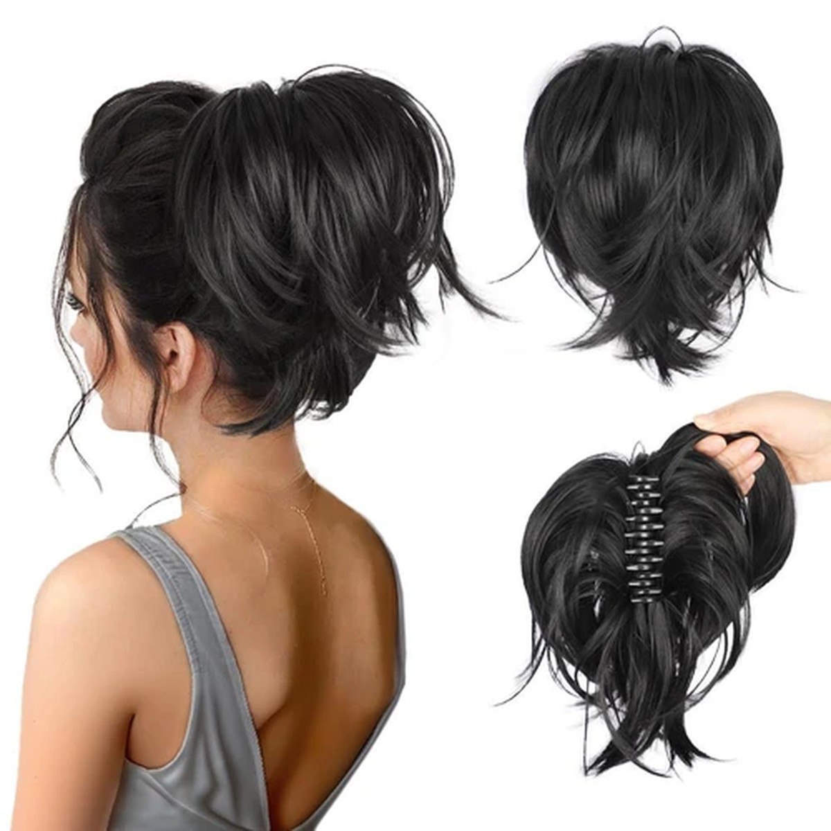 Black 10-Inch Claw-Clip Ponytail and Messy Bun product visual reference