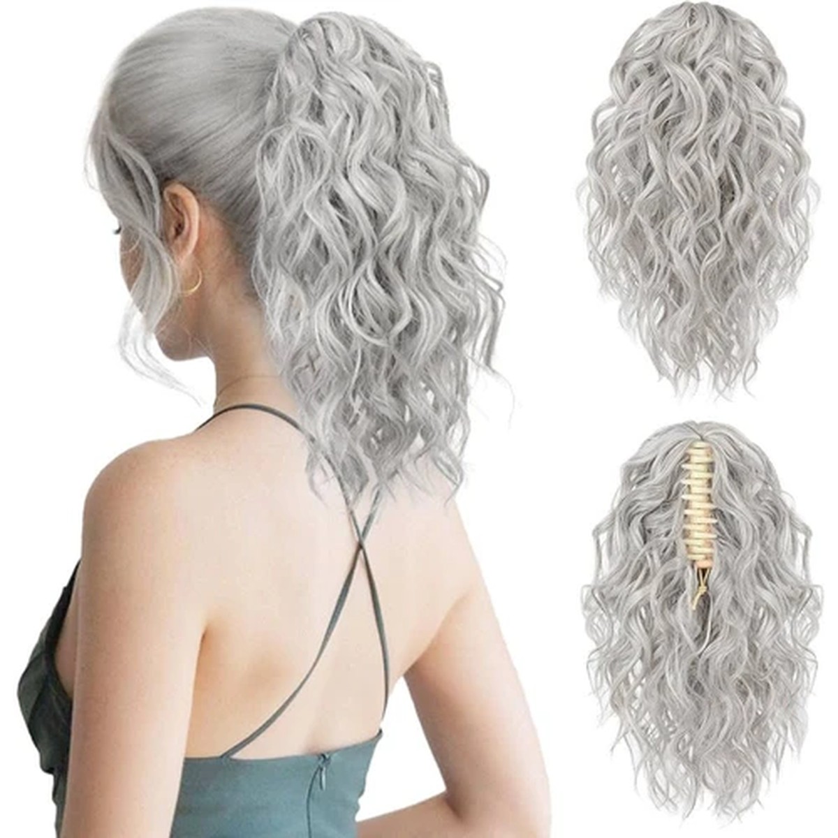 Silver Curl Claw Ponytail