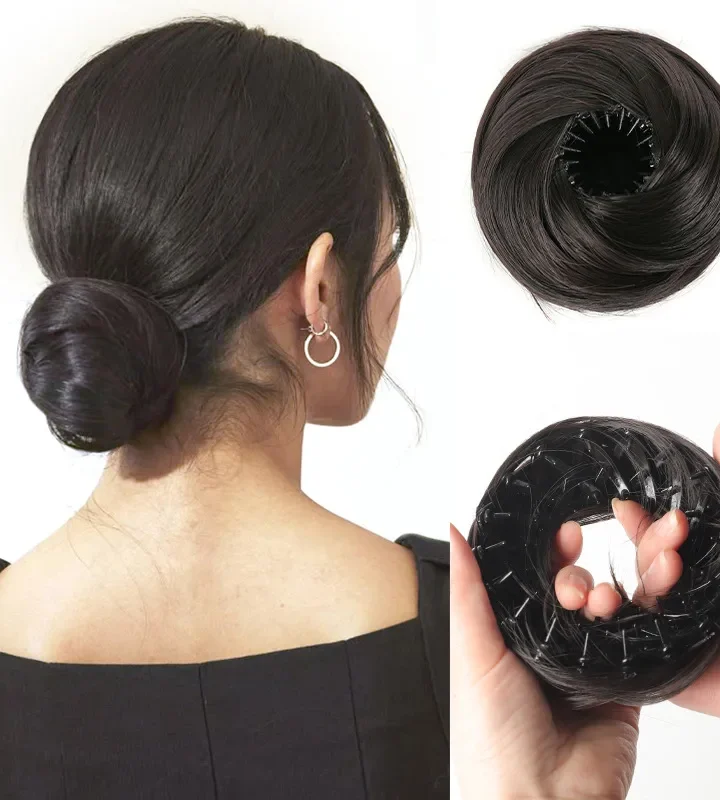 Natural Black Smooth Hair-Circle Bun