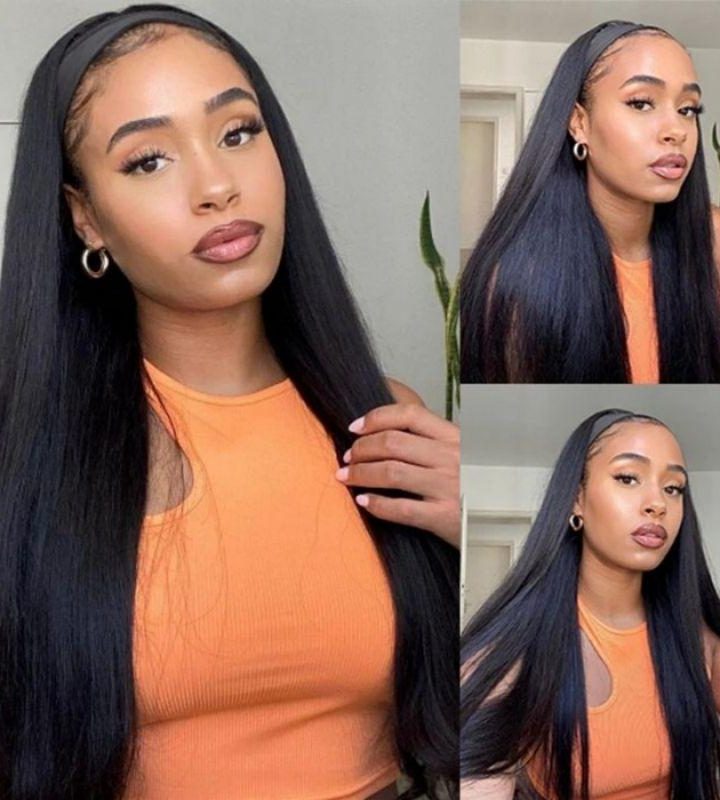 22-inch straight headband wig shown on a model